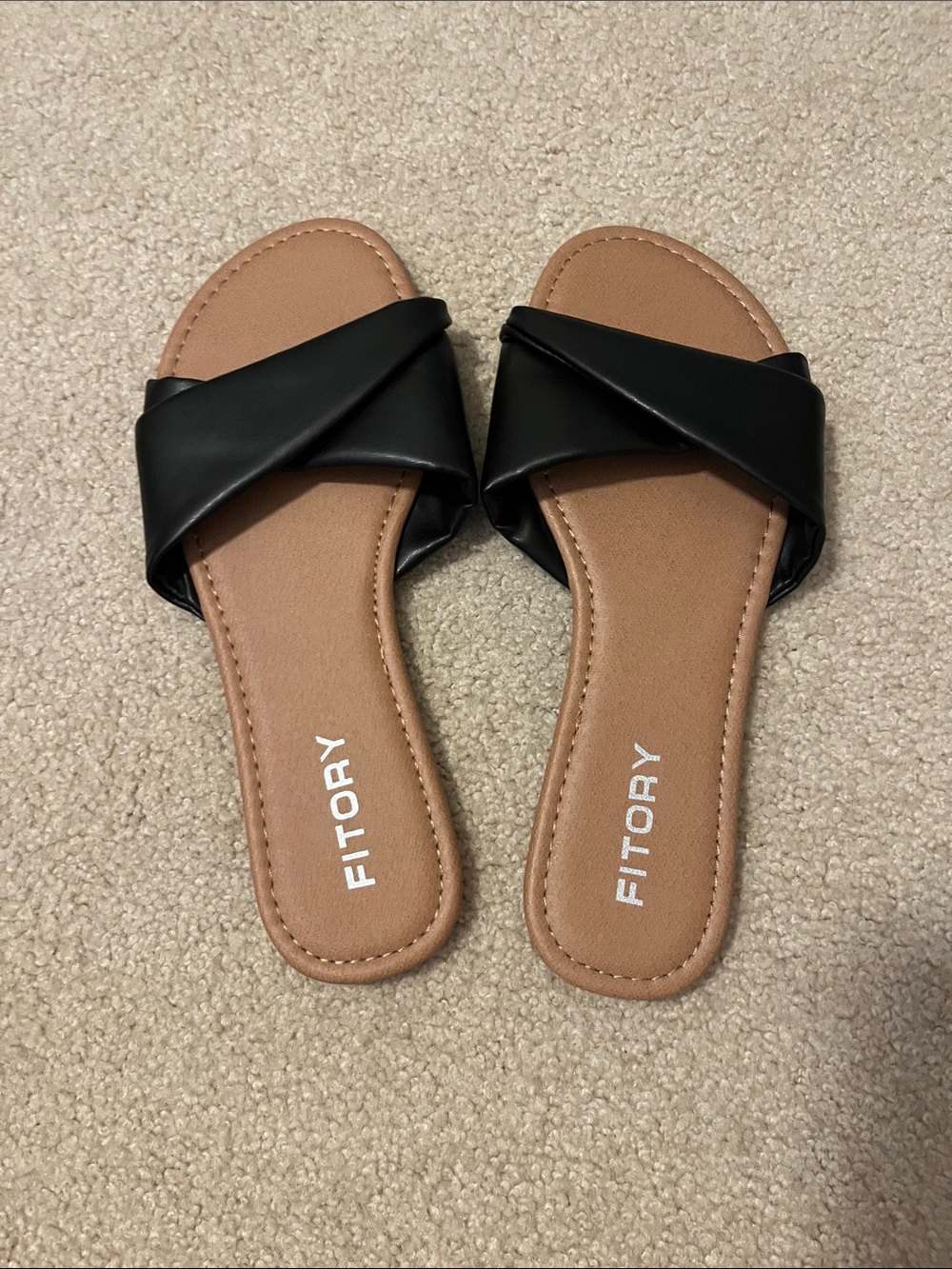 NEW! Fitory Black Cross-Band Slide Sandals